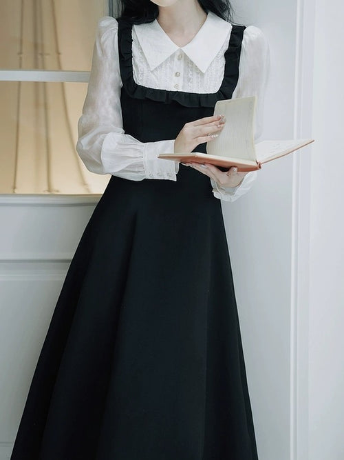 Alina One-piece Dress (White blouse design+Black Dress)