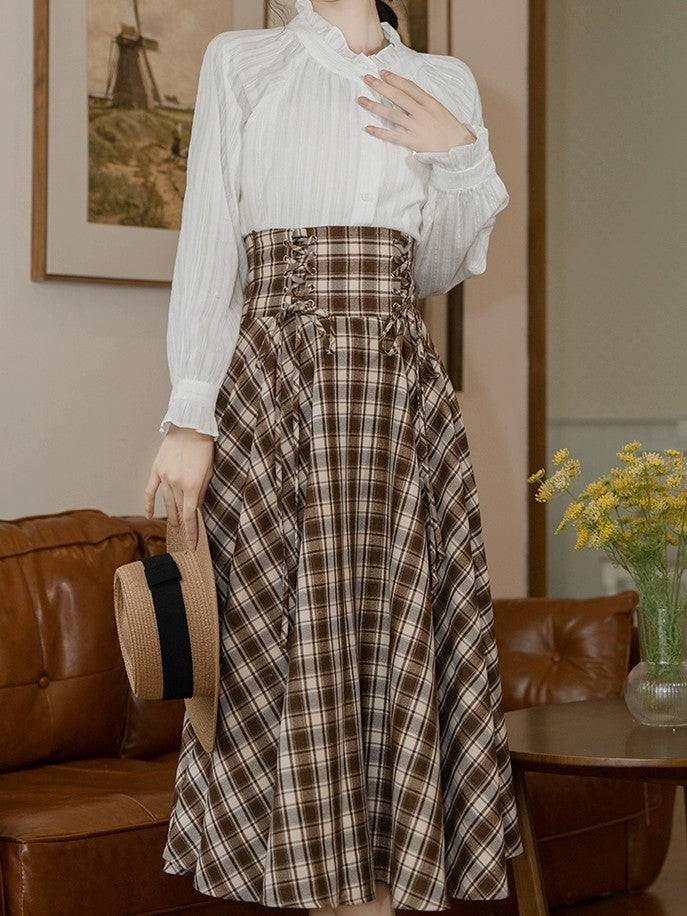 Autumn Waltz Shirt+Tartan Skirt Set
