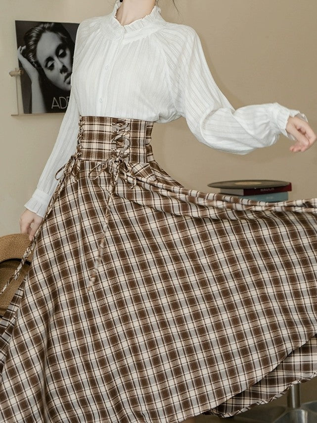 Autumn Waltz Shirt+Tartan Skirt Set