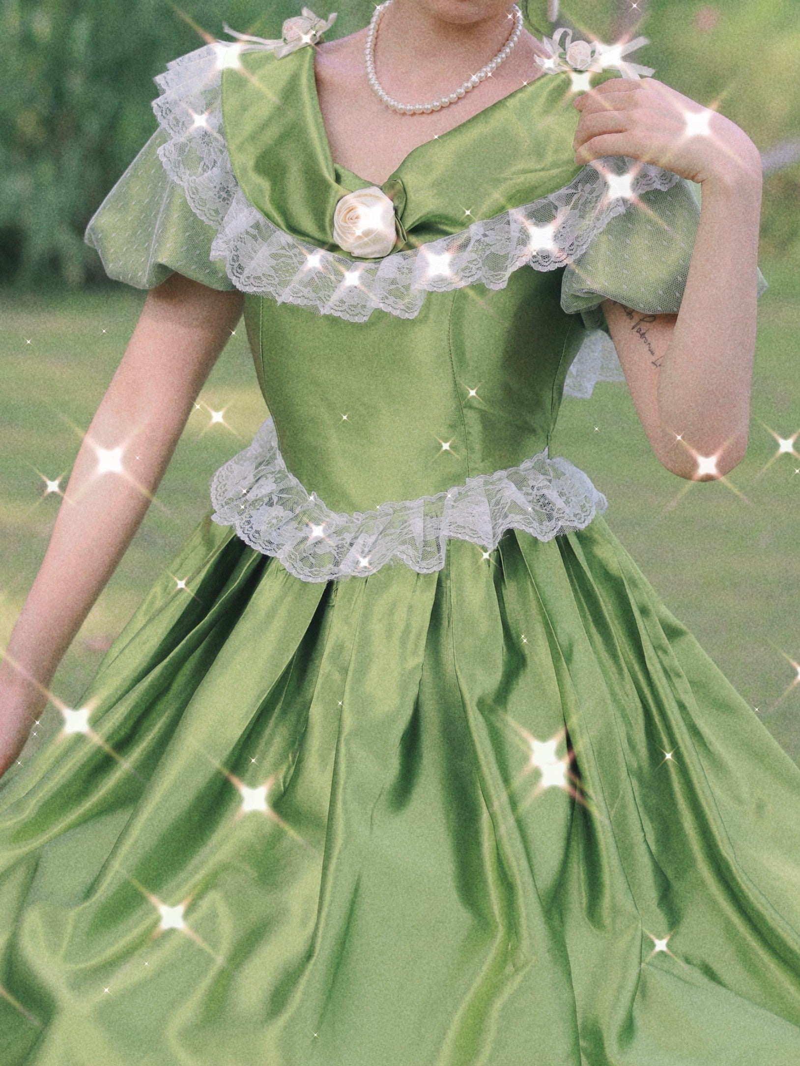 Victorian Green Satin Tea Party Dress
