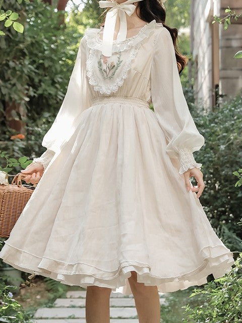 Angelcore Lace Floral Embroidered Lolita Dress