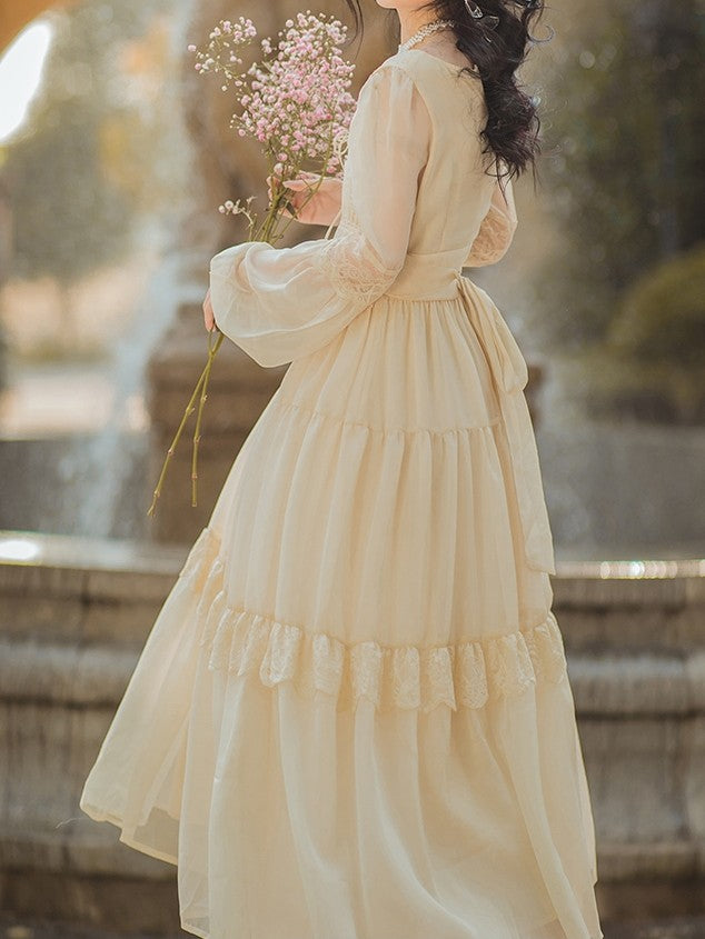 Gunne Sax Inspired Vanilla Lace-up Dress