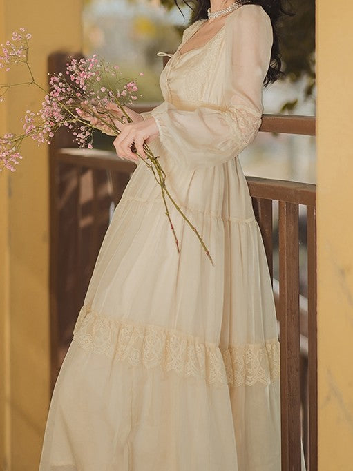 Gunne Sax Inspired Vanilla Lace-up Dress