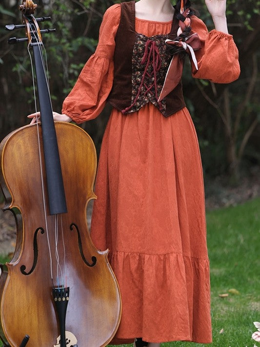 Orange Orchard Cottagecore Dress