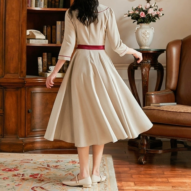 50s Khaki Full Skirt Dress