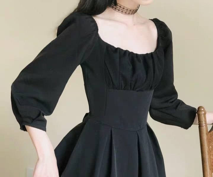 Black long sleeve A-line regency dress