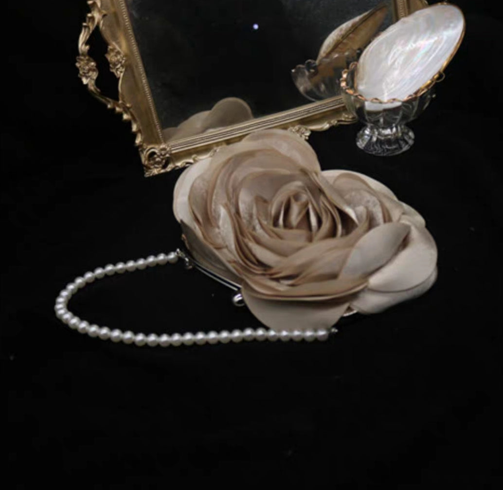 Champagne rose bag with pearl chain