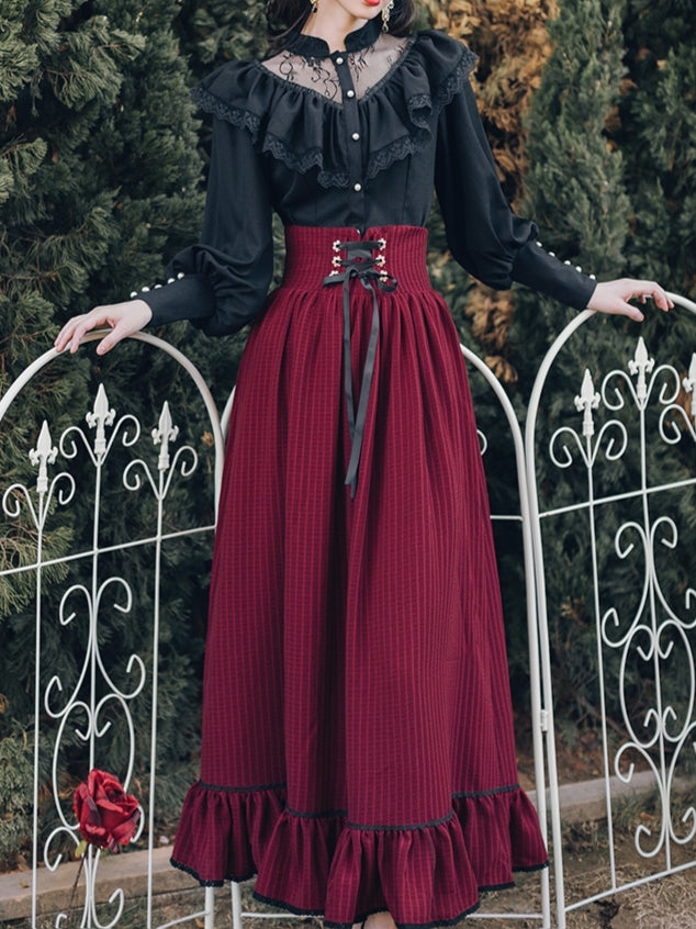 Crimson Petal Edwardian-Inspired Outfit (Blouse+Skirt)