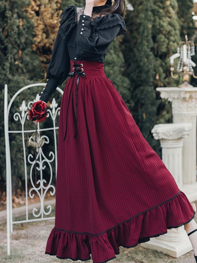 Crimson Petal Edwardian-Inspired Outfit (Blouse+Skirt)