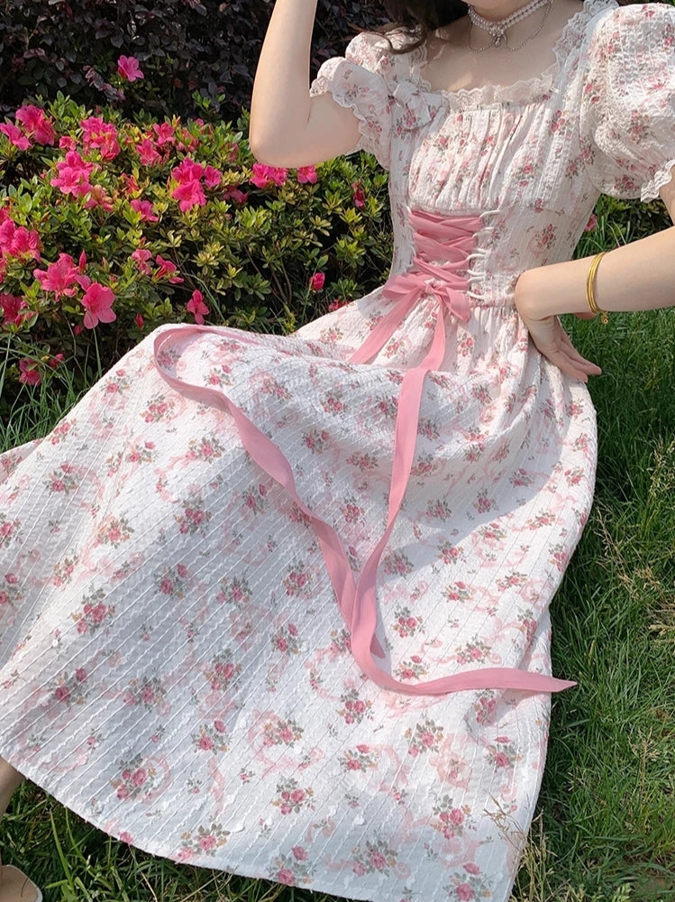 Pink Rose Laceup Dress
