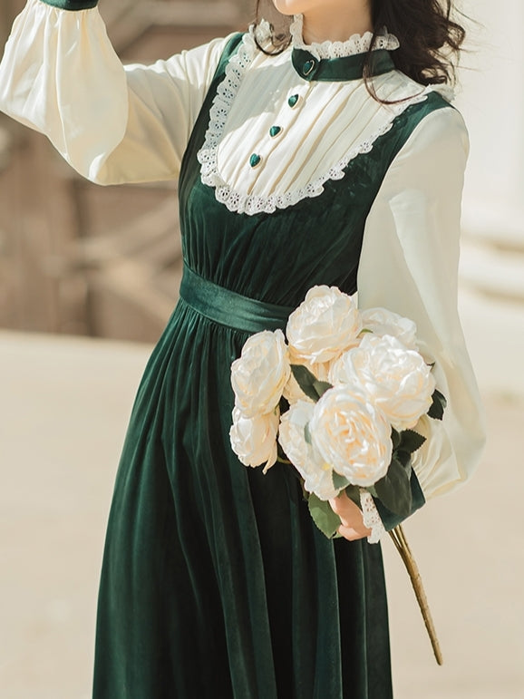 Victorian Style Emerald Velvet Dress