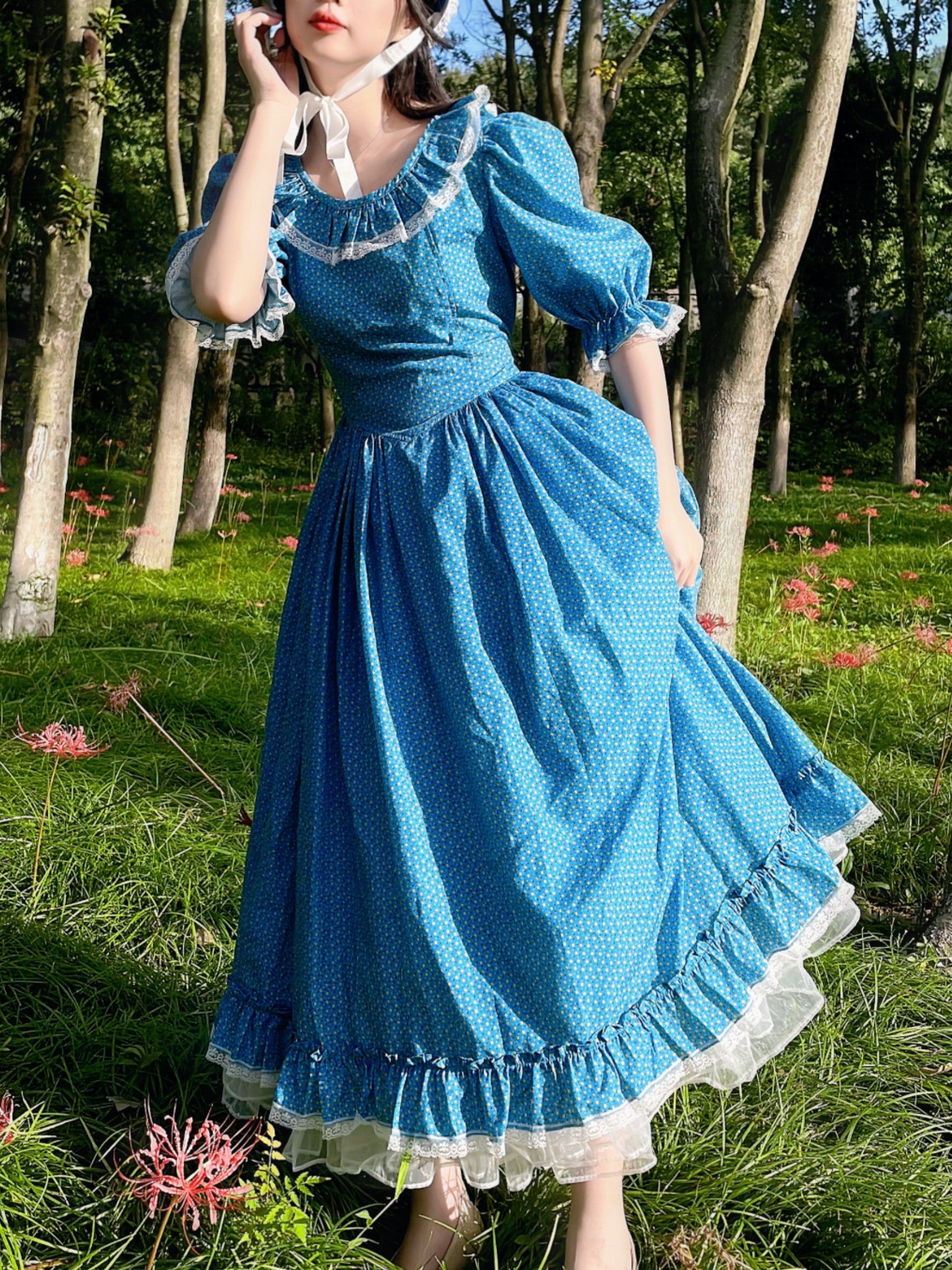 19th-century Inspired Blue Dolly Dress