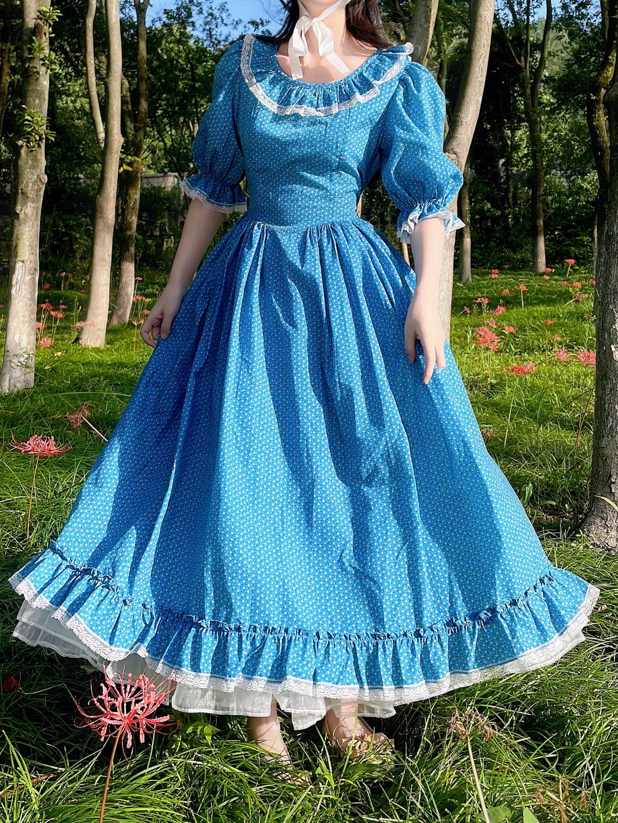 19th-century Inspired Blue Dolly Dress
