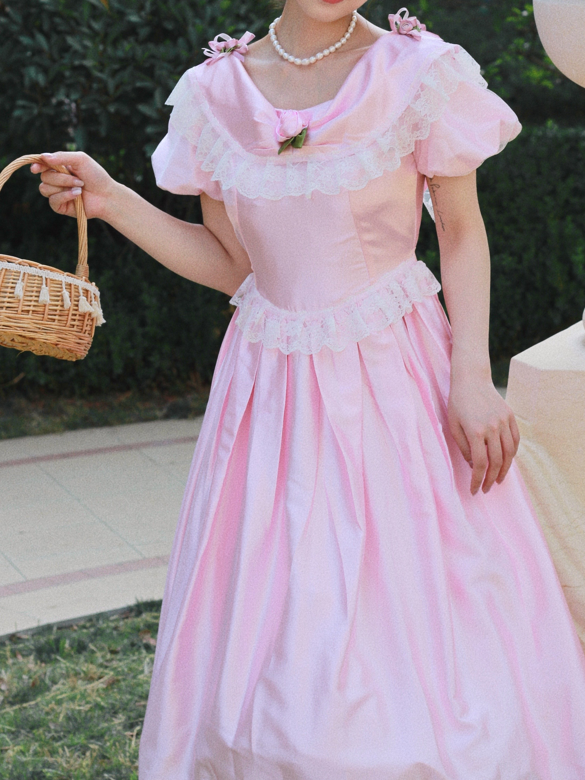 Victorian Pink Satin Tea Party Dress